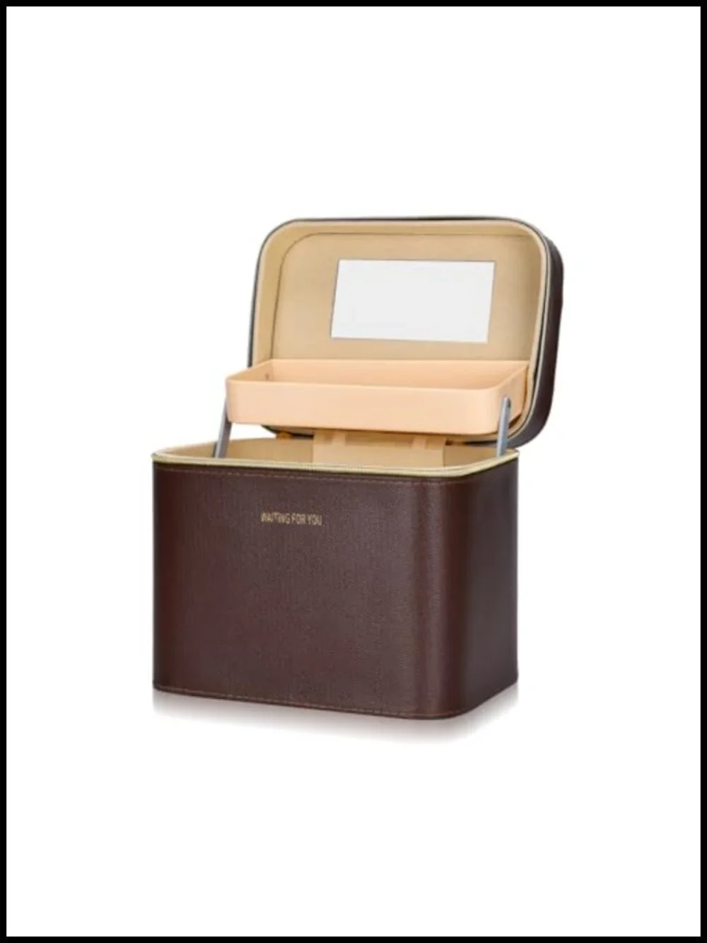 Large Train Case Makeup Box Portable Leather Cosmetic Organizer with Mirror